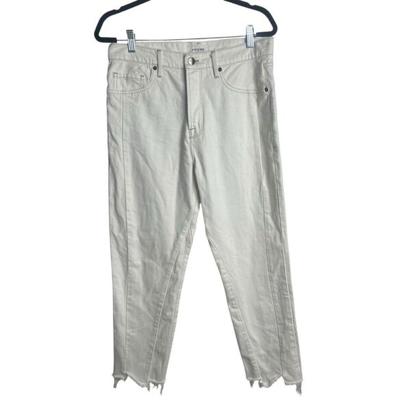 Frame Le Original Jagged Hem Cropped Jeans In Vintage White Size 29 Versatile - Picture 1 of 16